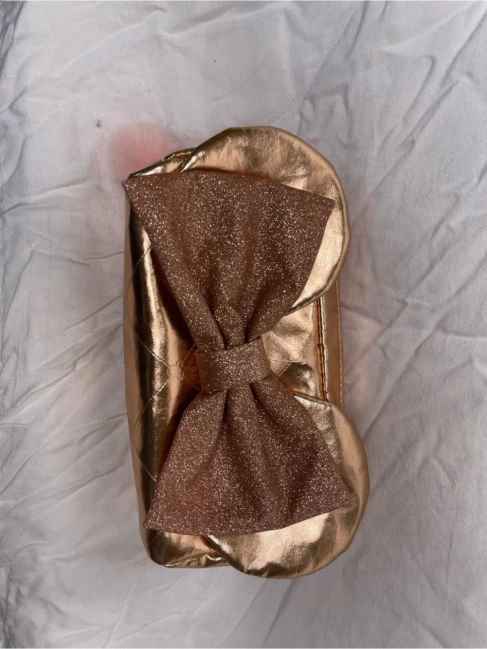 Disney Metallic Rose Gold Phone Case with Glitter Bow and Pink Pom